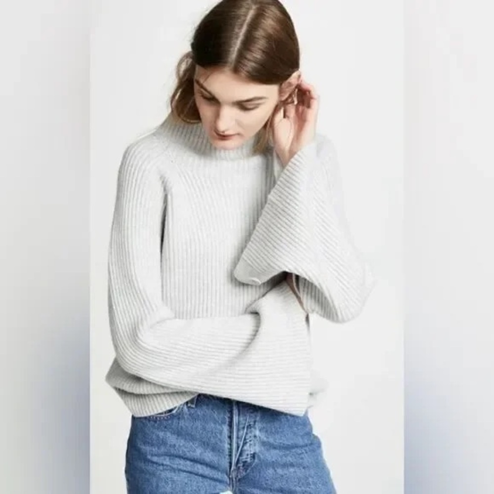 ❤️ Vince Cashmere Blend Funnel Neck Button Sleeve Sweater